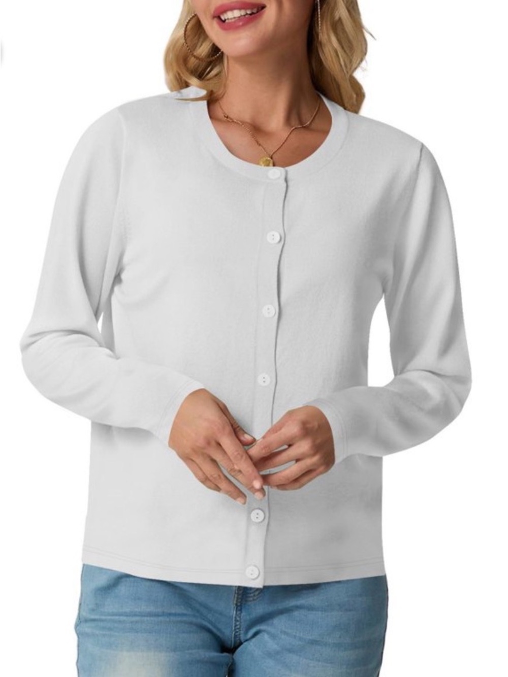 White Button-Front Women's Cardigan Size Small - Picture 3 of 6